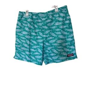 Vineyard Vines Swim Trunks Men's Large Teal Fish Print Board Shorts
